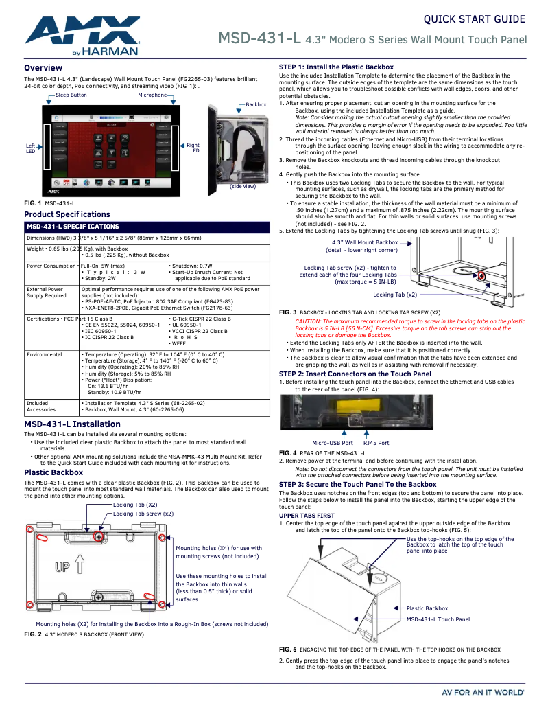 Página 1 del manual Guía de inicio rápido AMX Modero MSD-431-L