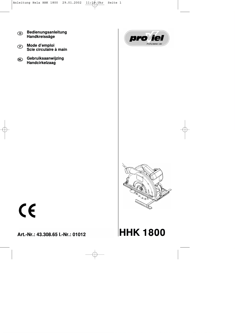 Image de la première page du manuel de l'appareil HHK 1800