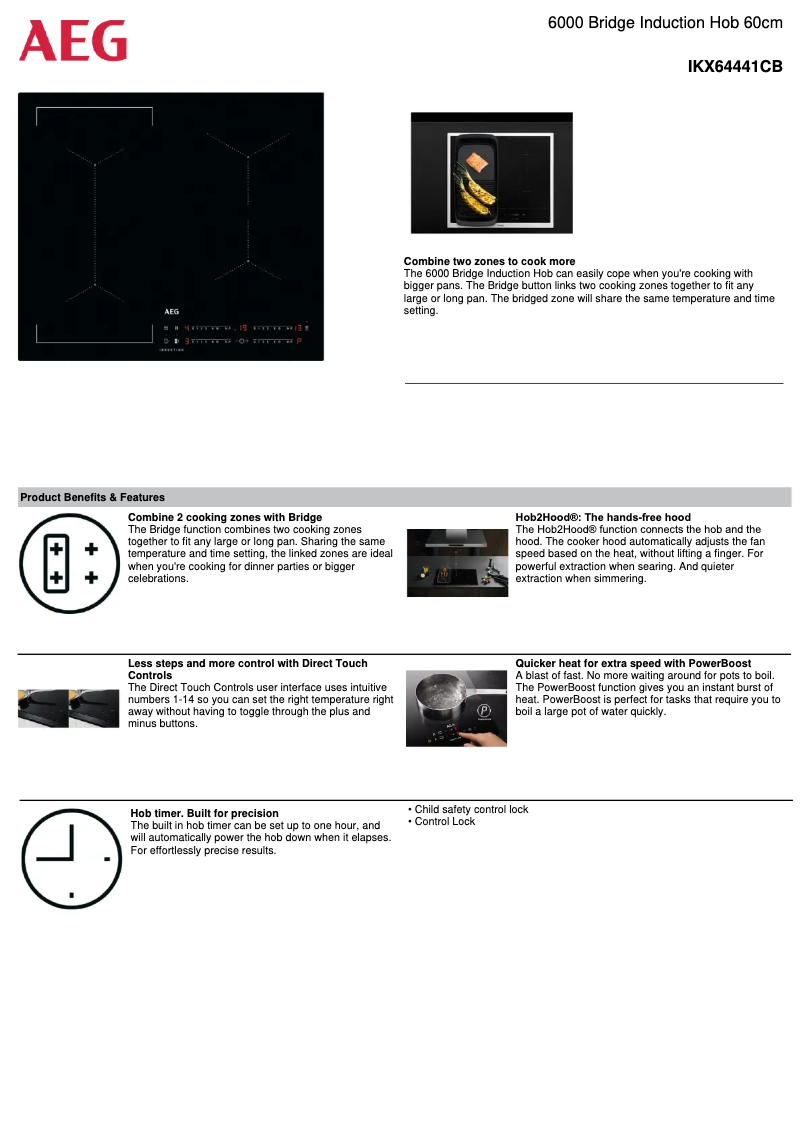 Page 1 de la notice Fiche technique AEG IKX64441CB