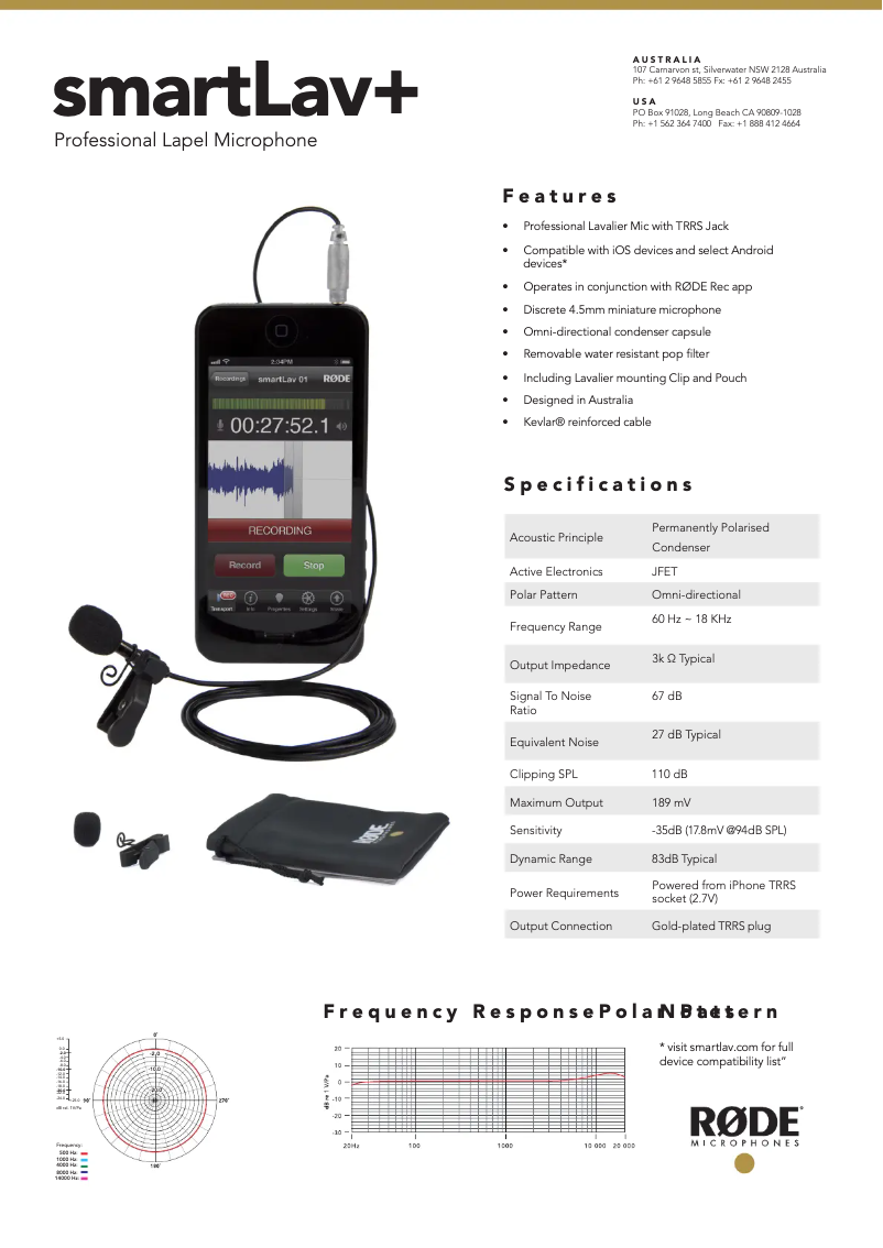 Page n°1 - Fiche technique Røde SmartLav+
