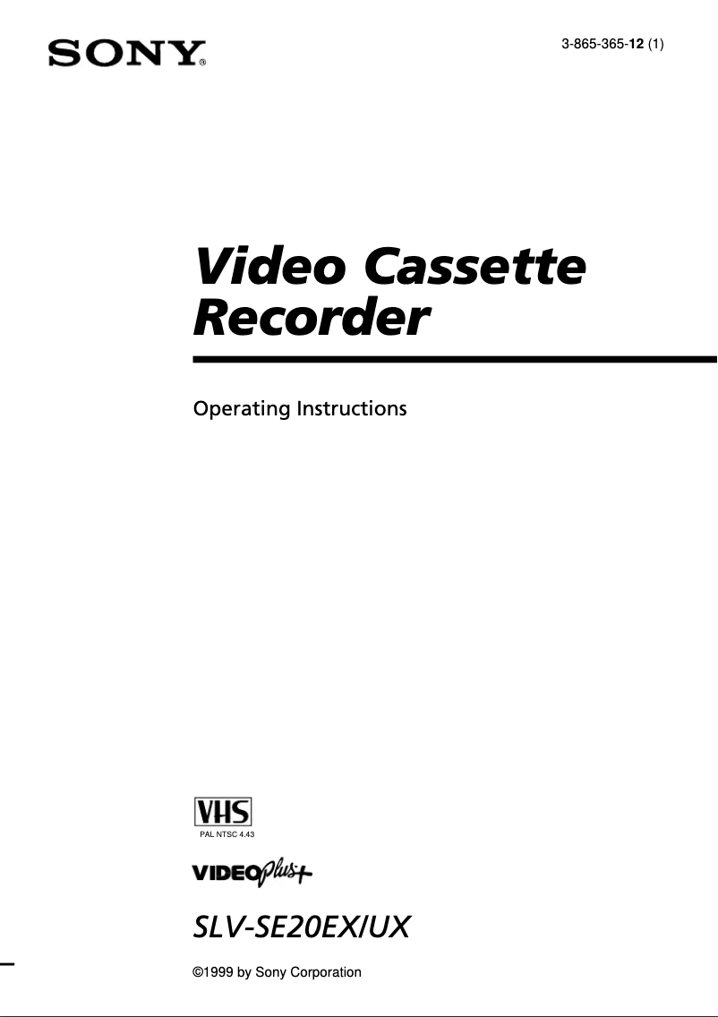 Image de la première page du manuel de l'appareil SLV-SE20UX