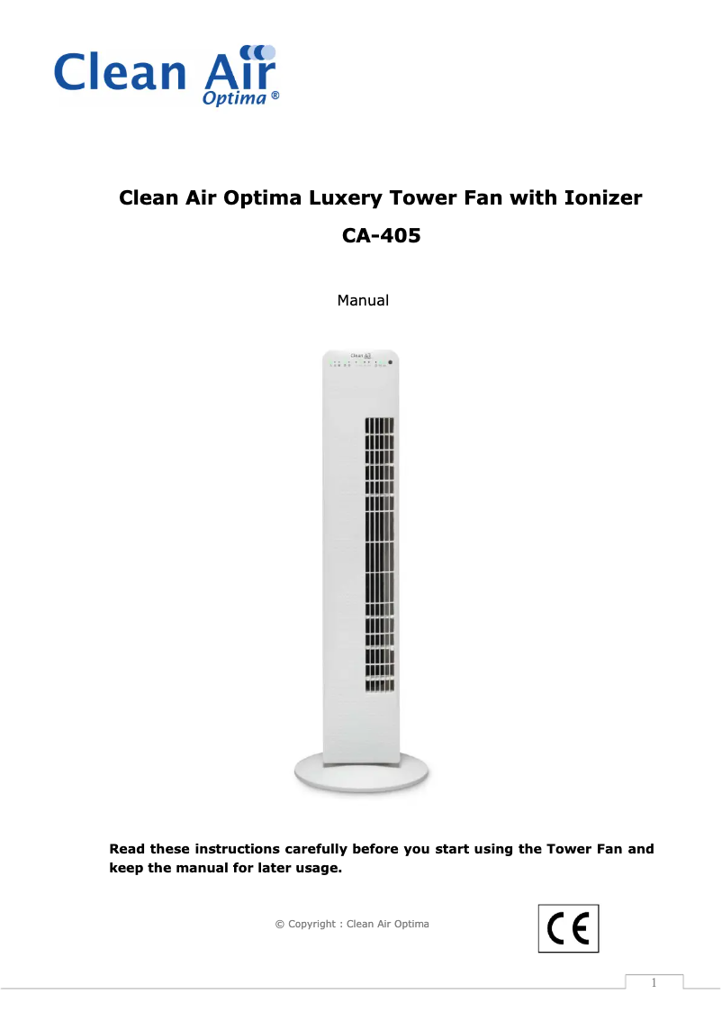 Page n°1 - Manuel utilisateur Clean Air Optima CA-405