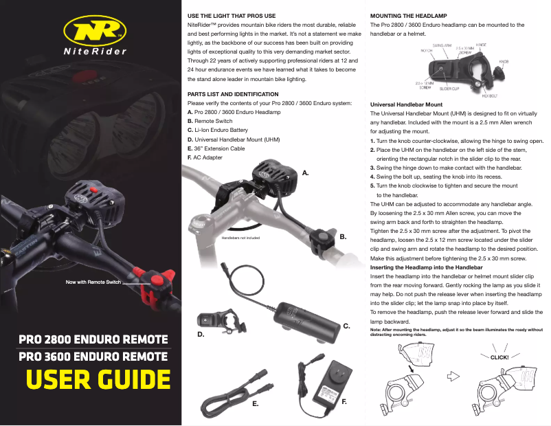 Page n°1 - Manuel utilisateur NiteRider Pro 2800 Enduro Remote