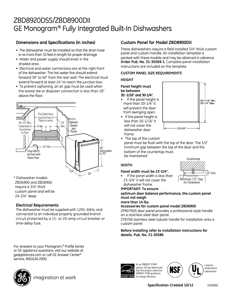Page n°1 - Fiche technique GE ZBD8900DII