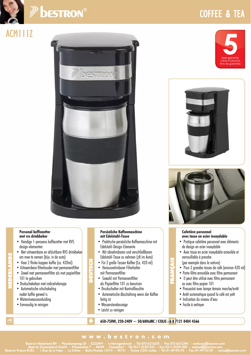 Page 1 de la notice Fiche technique Bestron ACM111Z