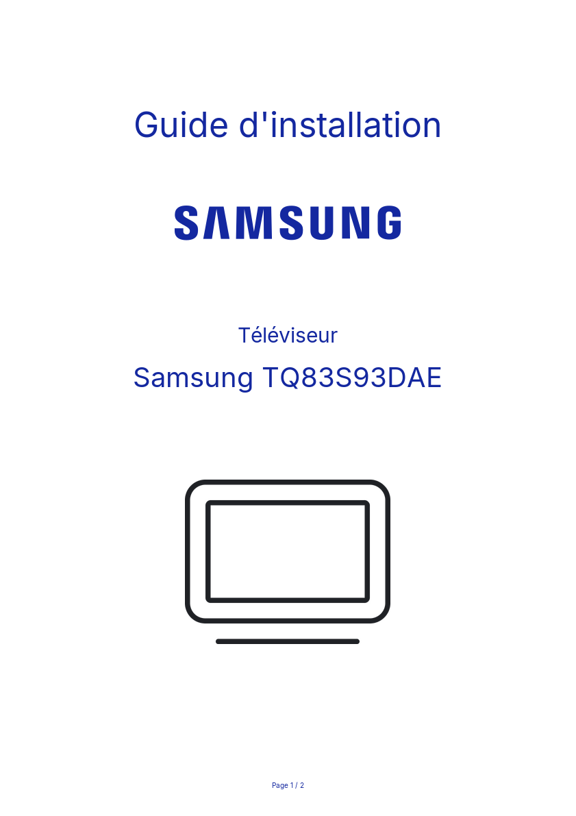 Page n°1 - Guide d'installation Samsung TQ83S93DAE