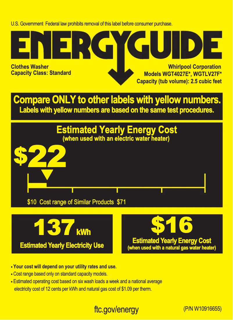Page n°1 - Label énergétique Whirlpool WGTLV27F