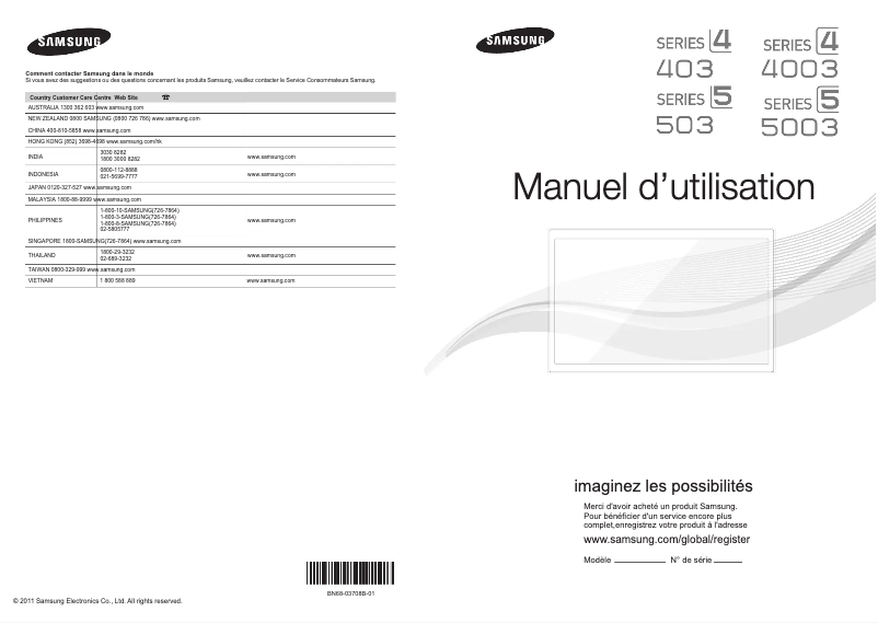 Page 1 de la notice Guide d'installation Samsung LA40D503F7R