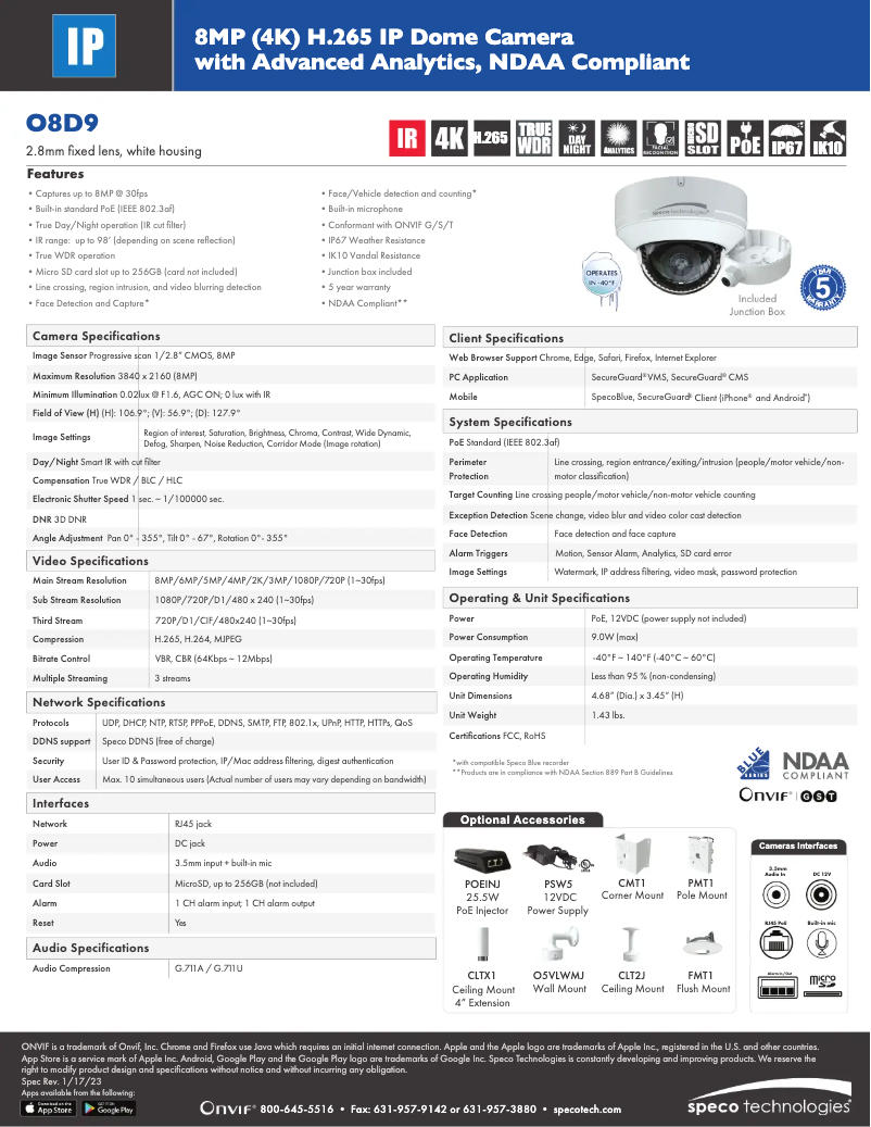 Page n°1 - Fiche technique Speco Technologies O8D9