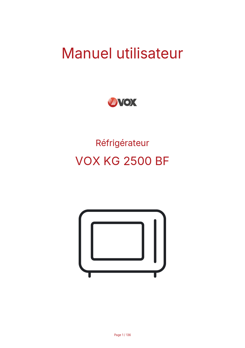 Page n°1 - Manuel utilisateur VOX KG 2500 BF