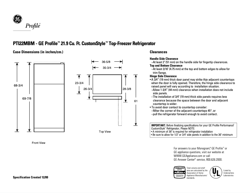 Imagen de la primera página del manual del dispositivo Profile CustomStyle PTI22MBMLBB