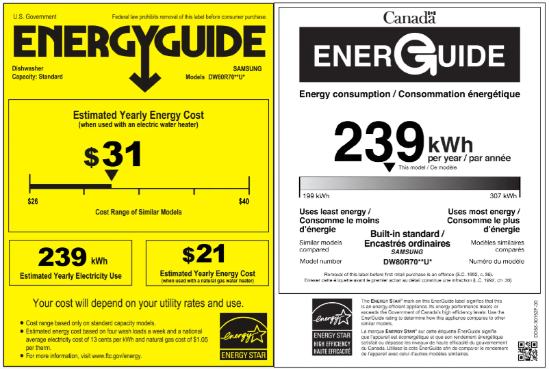 Page 1 de la notice Label énergétique Samsung DW80R5061US