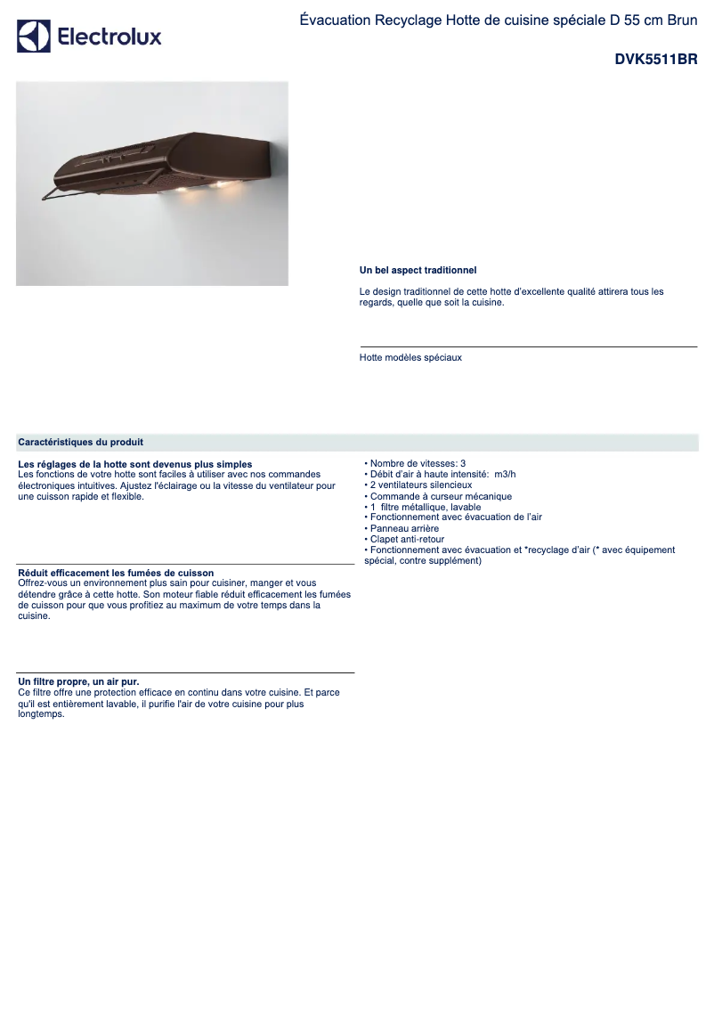 Página 1 del manual Ficha técnica Electrolux DVK5511BR