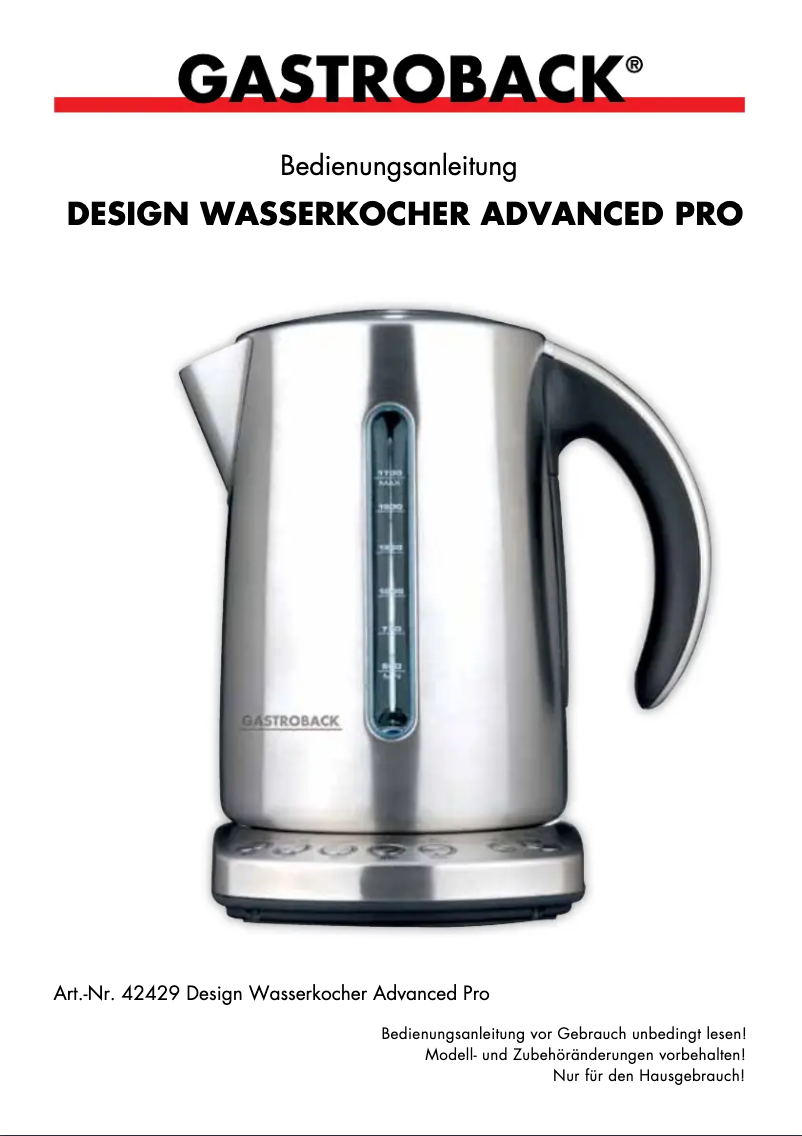 Page 1 de la notice Manuel utilisateur Gastroback Advanced Pro 42429
