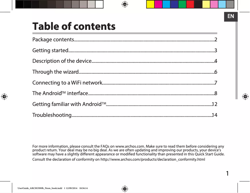 Page 1 of the manual User Manual Archos 90b Neon