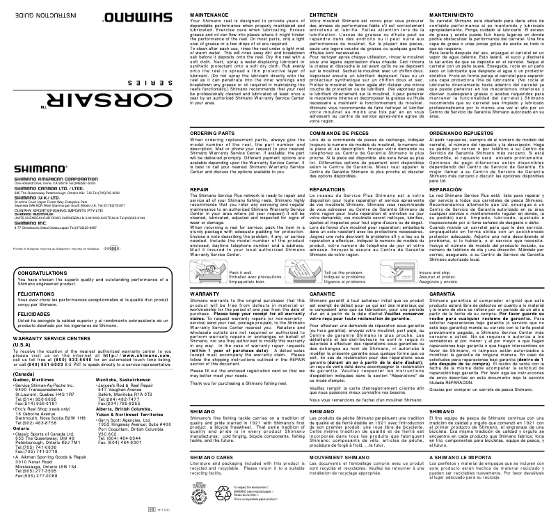 Page 1 de la notice Manuel utilisateur Shimano Corsair 200A