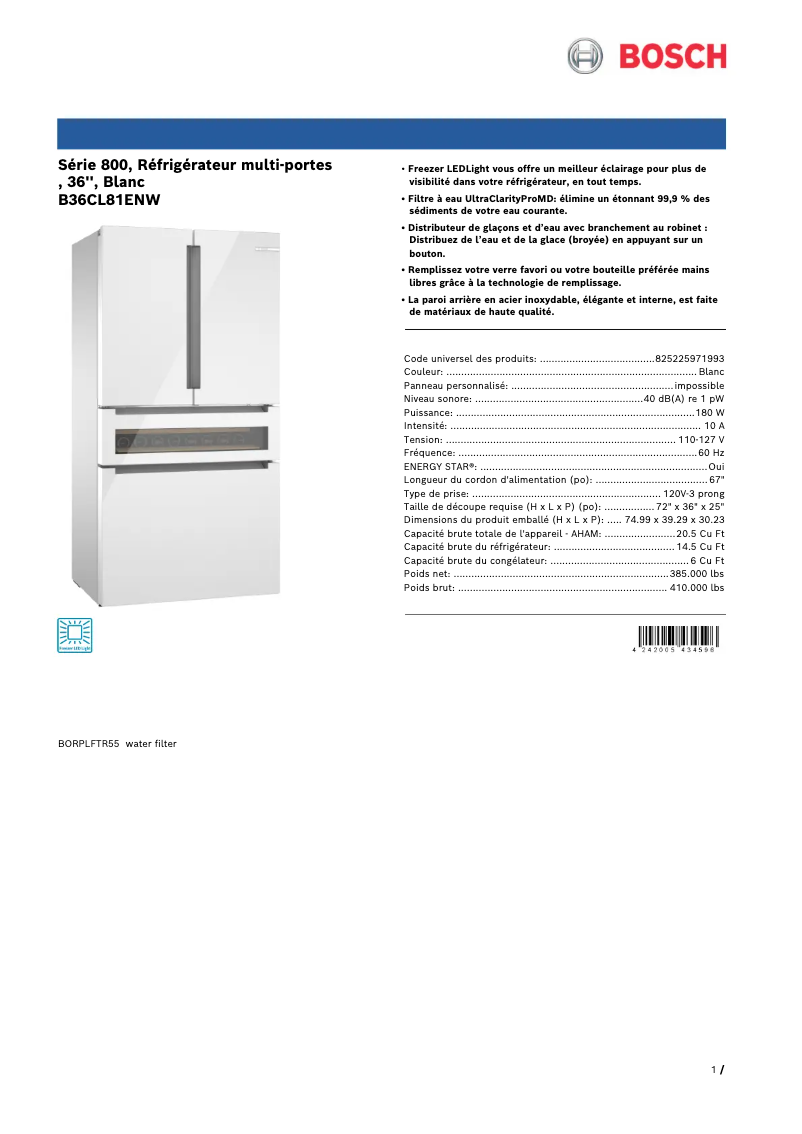 Image de la première page du manuel de l'appareil B36CL81ENW