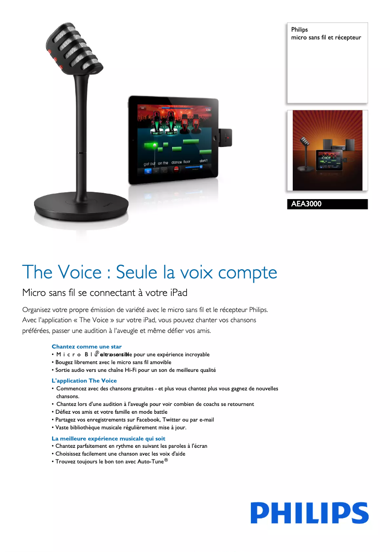 Page 1 de la notice Fiche technique Philips AEA3000
