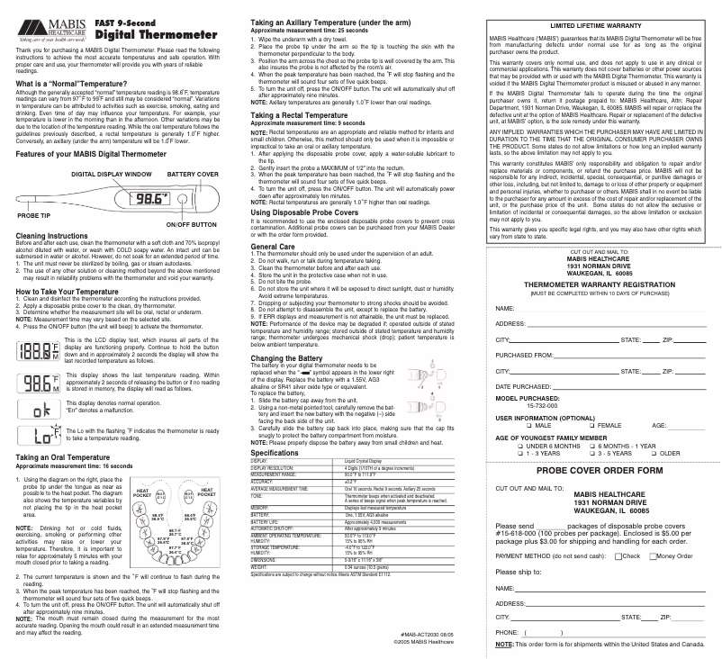 Page n°1 - Manuel utilisateur Mabis 9-Second Fast