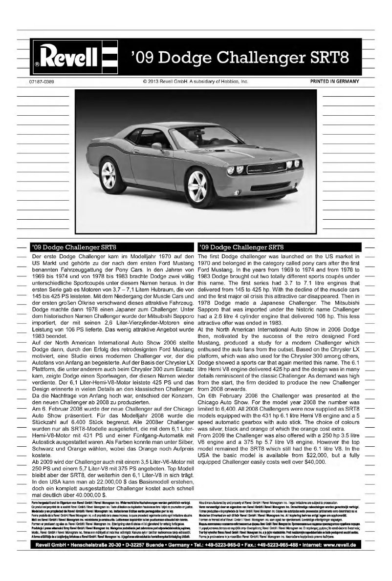 Image de la première page du manuel de l'appareil 2009 Dodge Challenger SRT 8