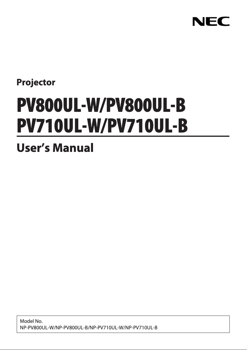 Page 1 de la notice Mode d'emploi NEC PV710UL