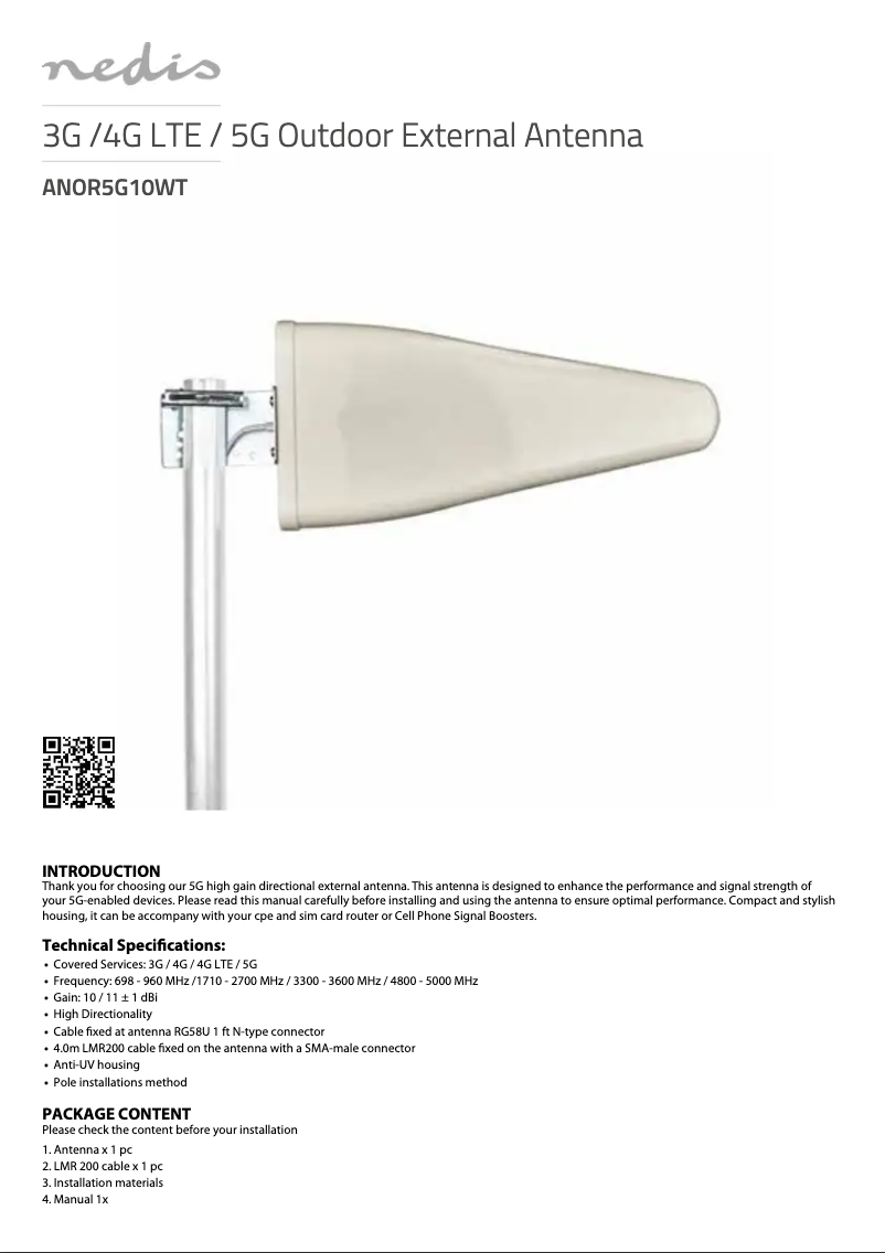 Page 1 de la notice Manuel utilisateur Nedis ANOR5G10WT