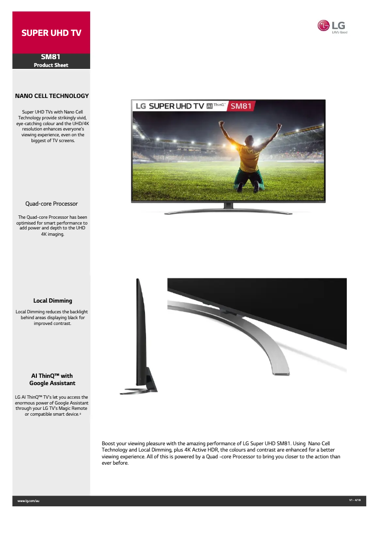 Page n°1 - Fiche technique LG 55SM8100PTA
