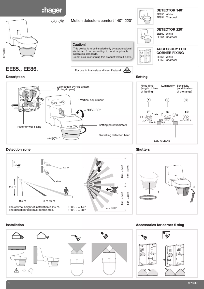 Page n°1 - Manuel utilisateur Hager EE856