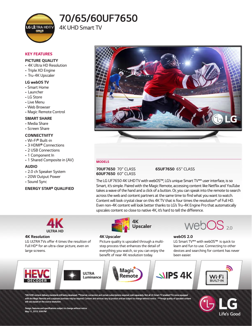 Página 1 del manual Ficha técnica LG 60UF7650