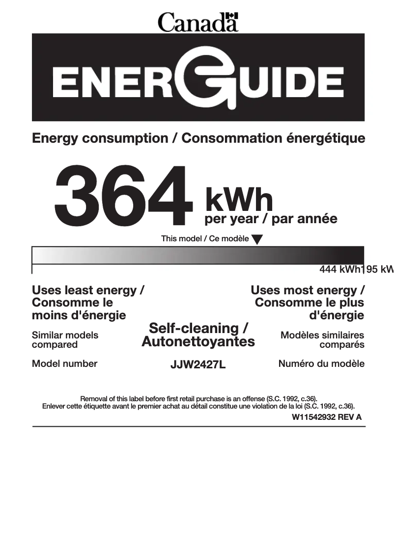 Page n°1 - Label énergétique JennAir JJW2427LL