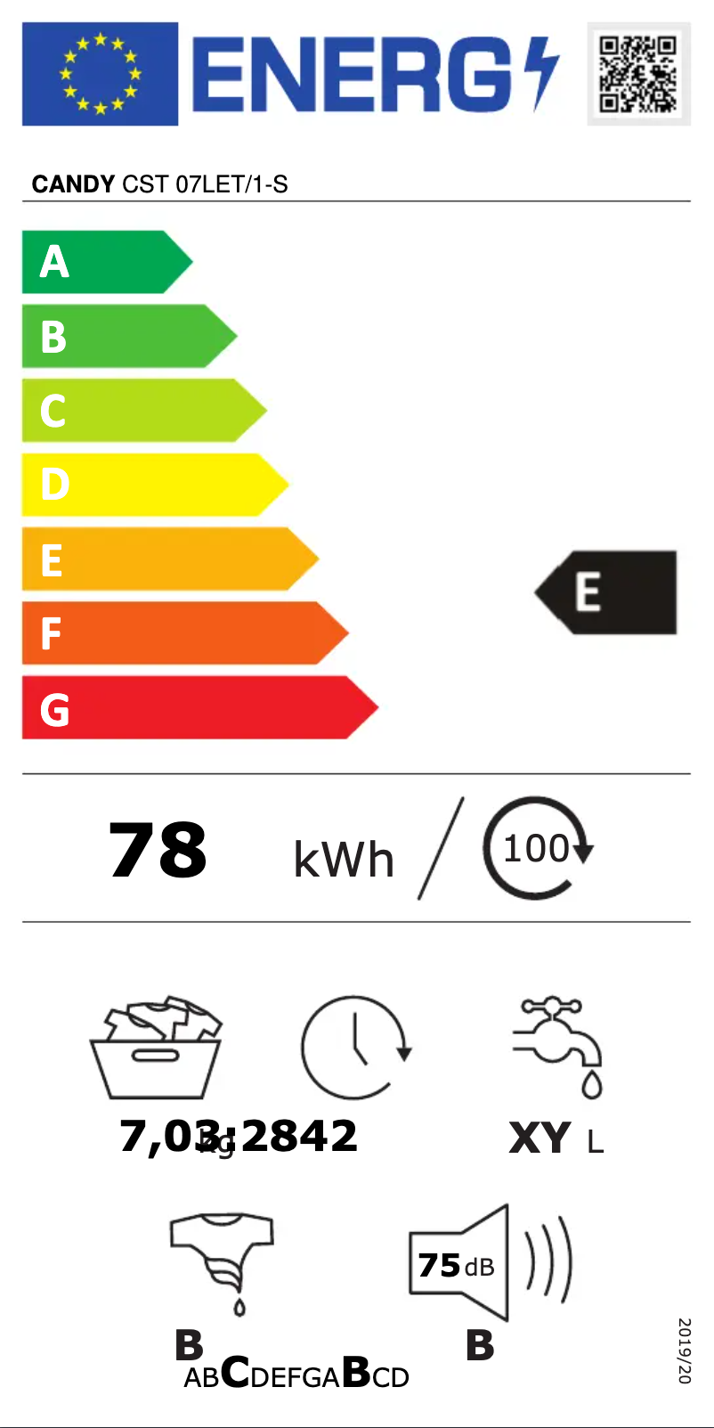 Page n°1 - Label énergétique Candy CST 07LET/1-S