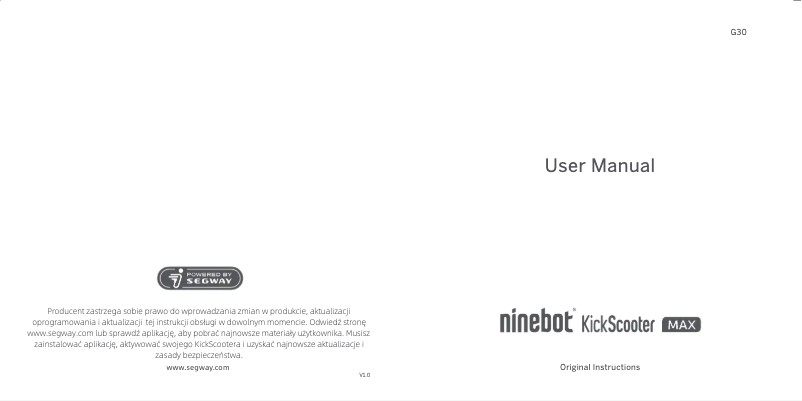 Page 1 de la notice Manuel utilisateur Segway Ninebot KickScooter MAX G30E II
