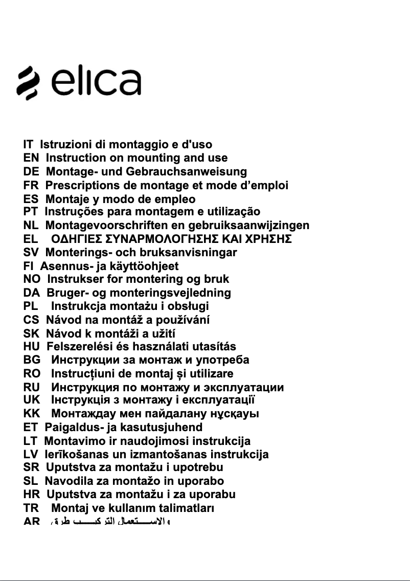 Page n°1 - Manuel utilisateur Elica PRF0098000