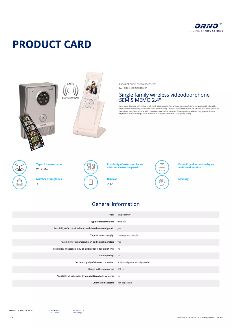Page n°1 - Manuel utilisateur Vibell OR-VID-XE-1051