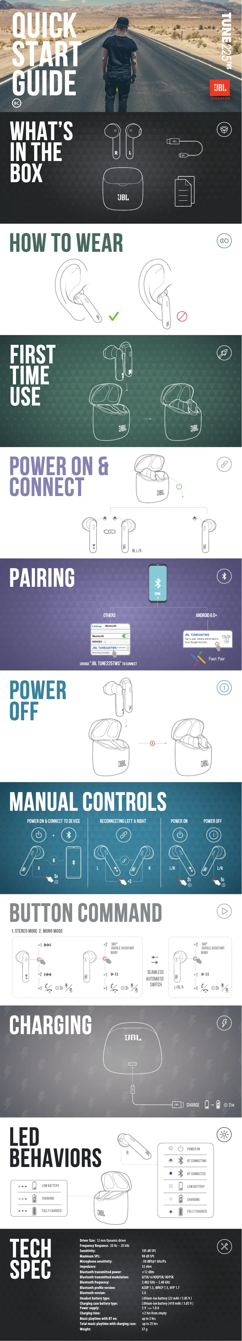 Page 1 de la notice Manuel utilisateur JBL Tune 225TWS