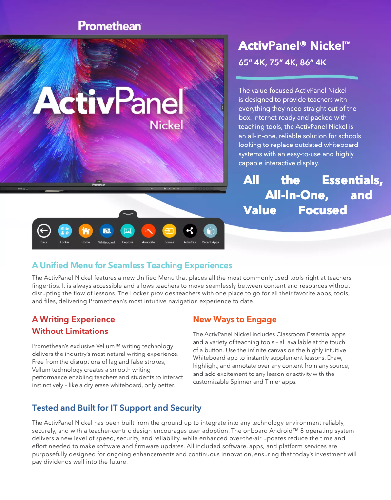 Página 1 del manual Manual de usuario Promethean ActivPanel Nickel 65″