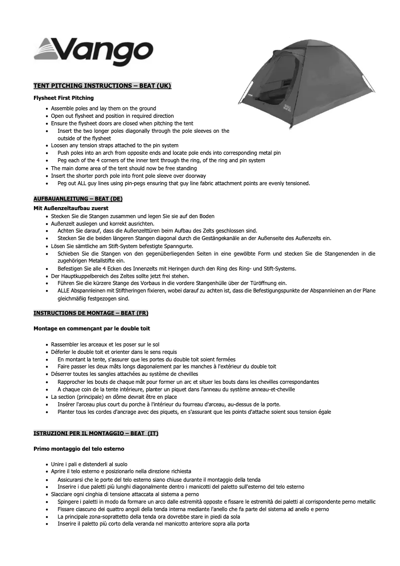 Página 1 del manual Manual de usuario Vango Beat 200