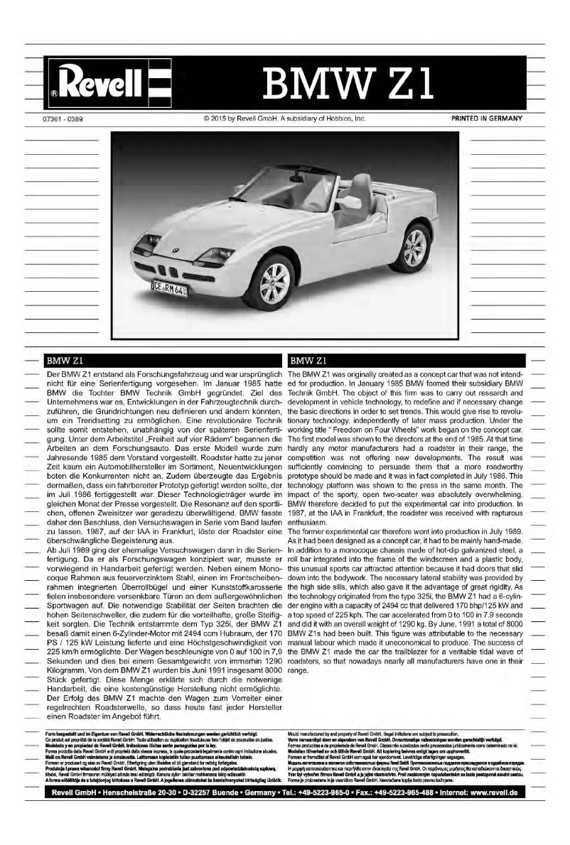 Image de la première page du manuel de l'appareil BMW Z1