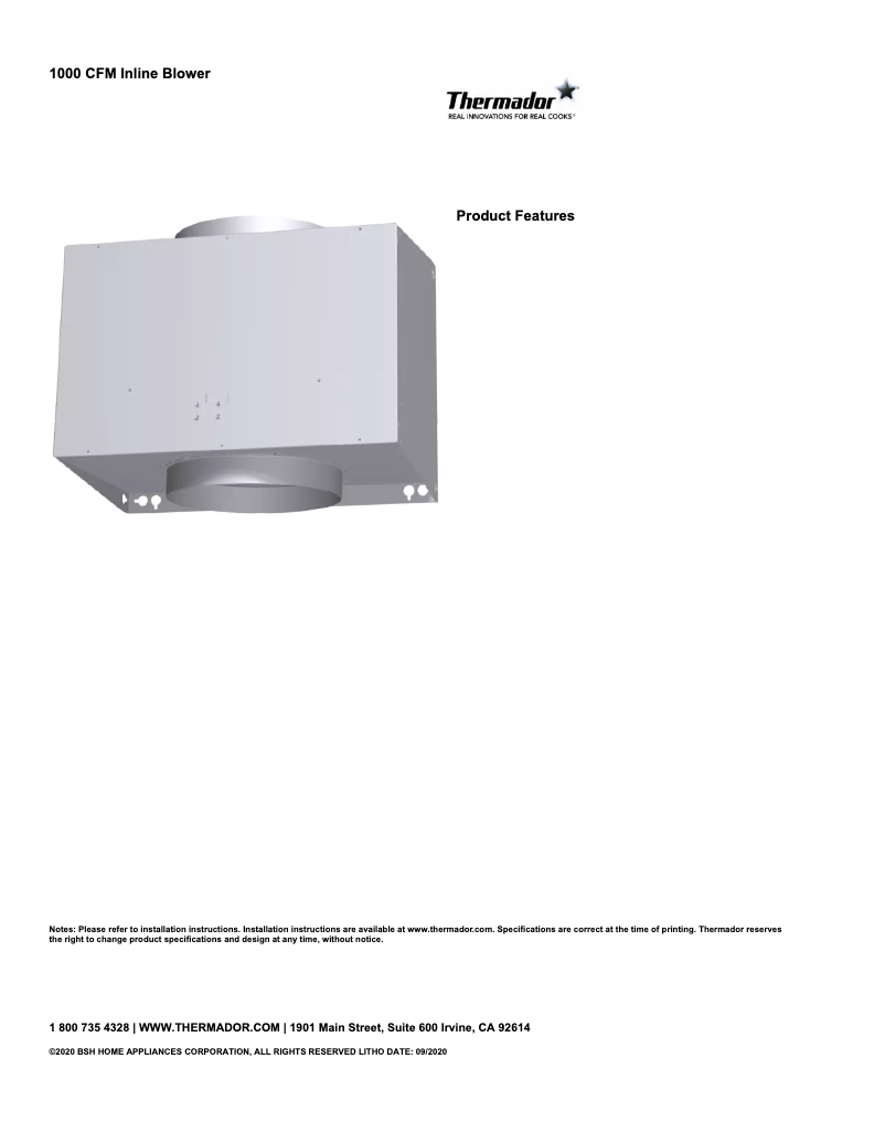 Page 1 de la notice Fiche technique Thermador VTI1010W