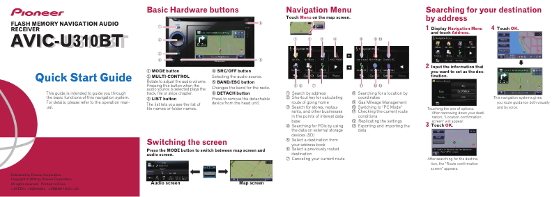 Page 1 de la notice Manuel utilisateur Pioneer AVIC-U310BT
