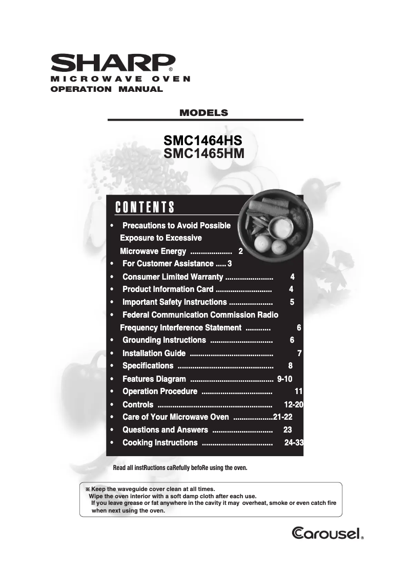 Page n°1 - Manuel utilisateur Sharp SMC1464HS