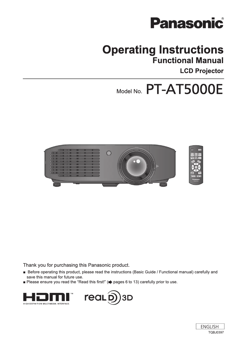 Page n°1 - Manuel utilisateur Panasonic PT-AT5000E