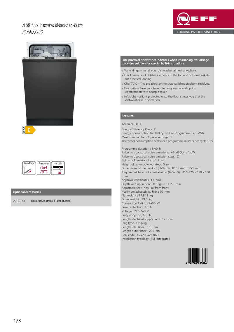 Page n°1 - Fiche technique Neff S975HKX20G