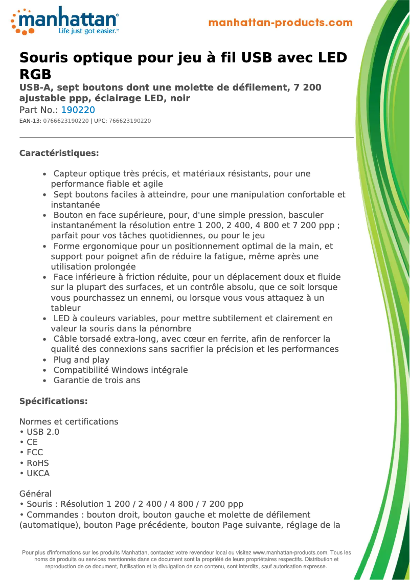 Page 1 de la notice Fiche technique Manhattan 190220
