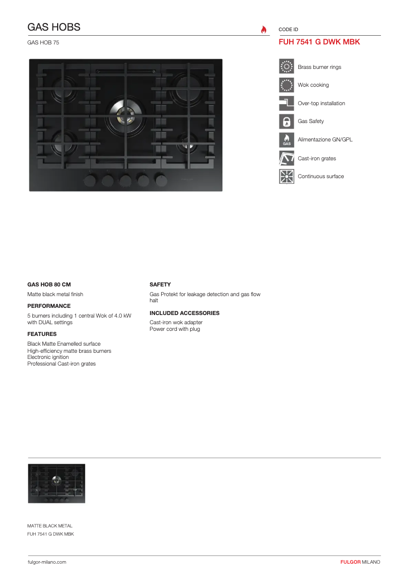 Page n°1 - Fiche technique Fulgor Milano FUH 7541 G DWK MBK