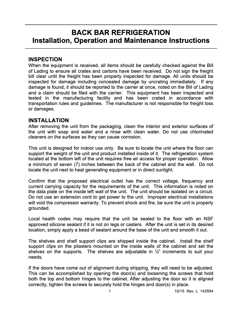 Page 1 de la notice Manuel utilisateur Norlake NLBB60N