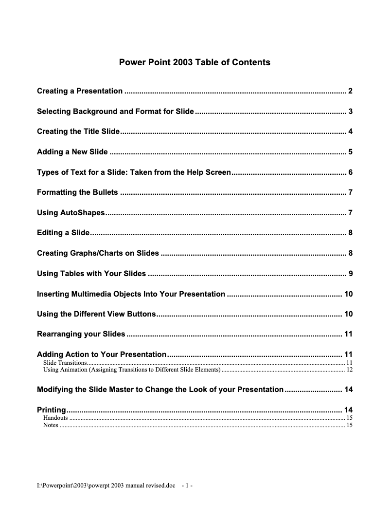 Page n°1 - Manuel utilisateur Microsoft Powerpoint 2003