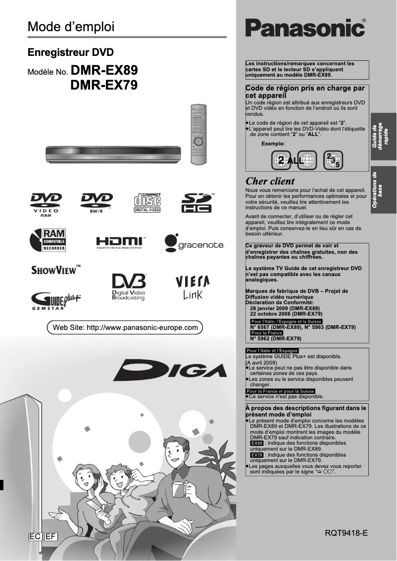 Page 1 de la notice Manuel utilisateur Panasonic DMR-EX79
