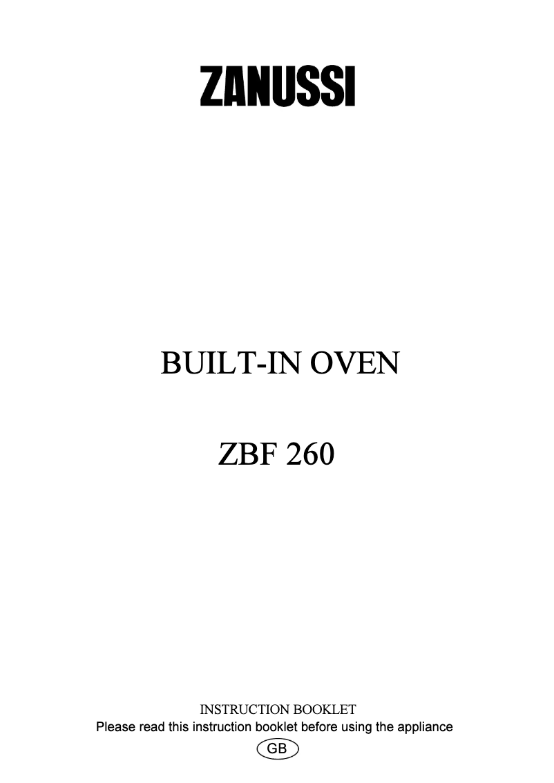Page 1 de la notice Manuel utilisateur Zanussi ZBF260W