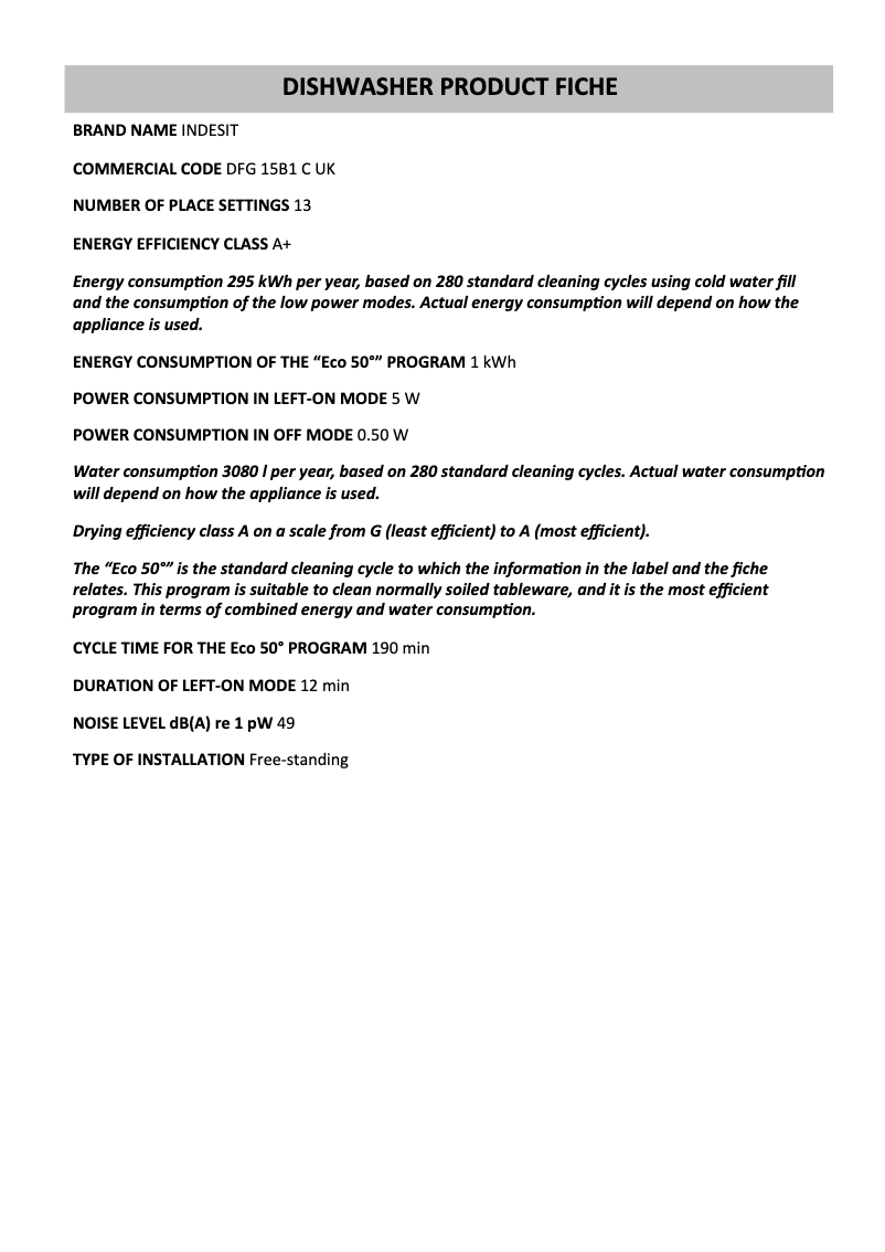 Page n°1 - Instructions / montage Indesit DFG 15B1 C UK